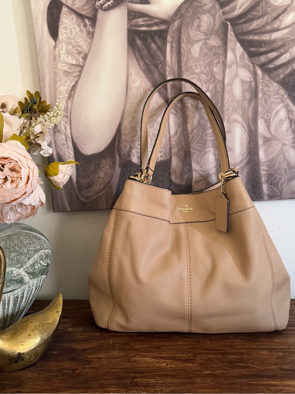 Coach Pebbled Leather Shoulder Bag in Beige/Tan